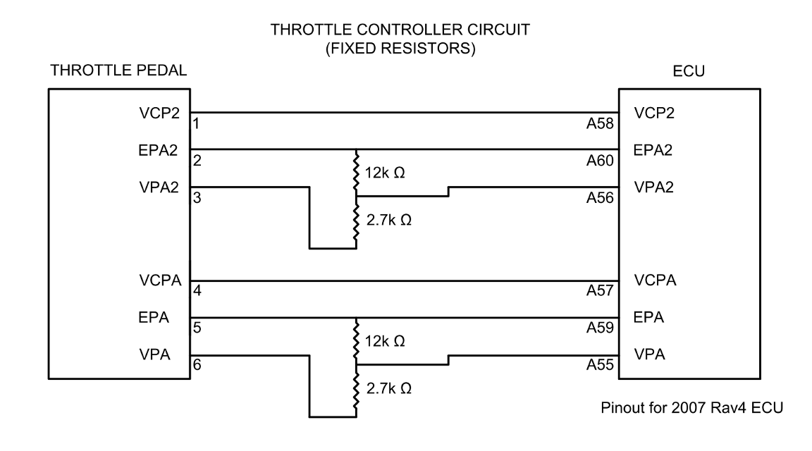 Throttle controller wiring diagram v2, fixed resistors