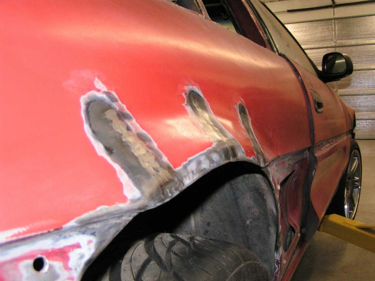 MR2 stock rear fenders, cut, pulled and welded