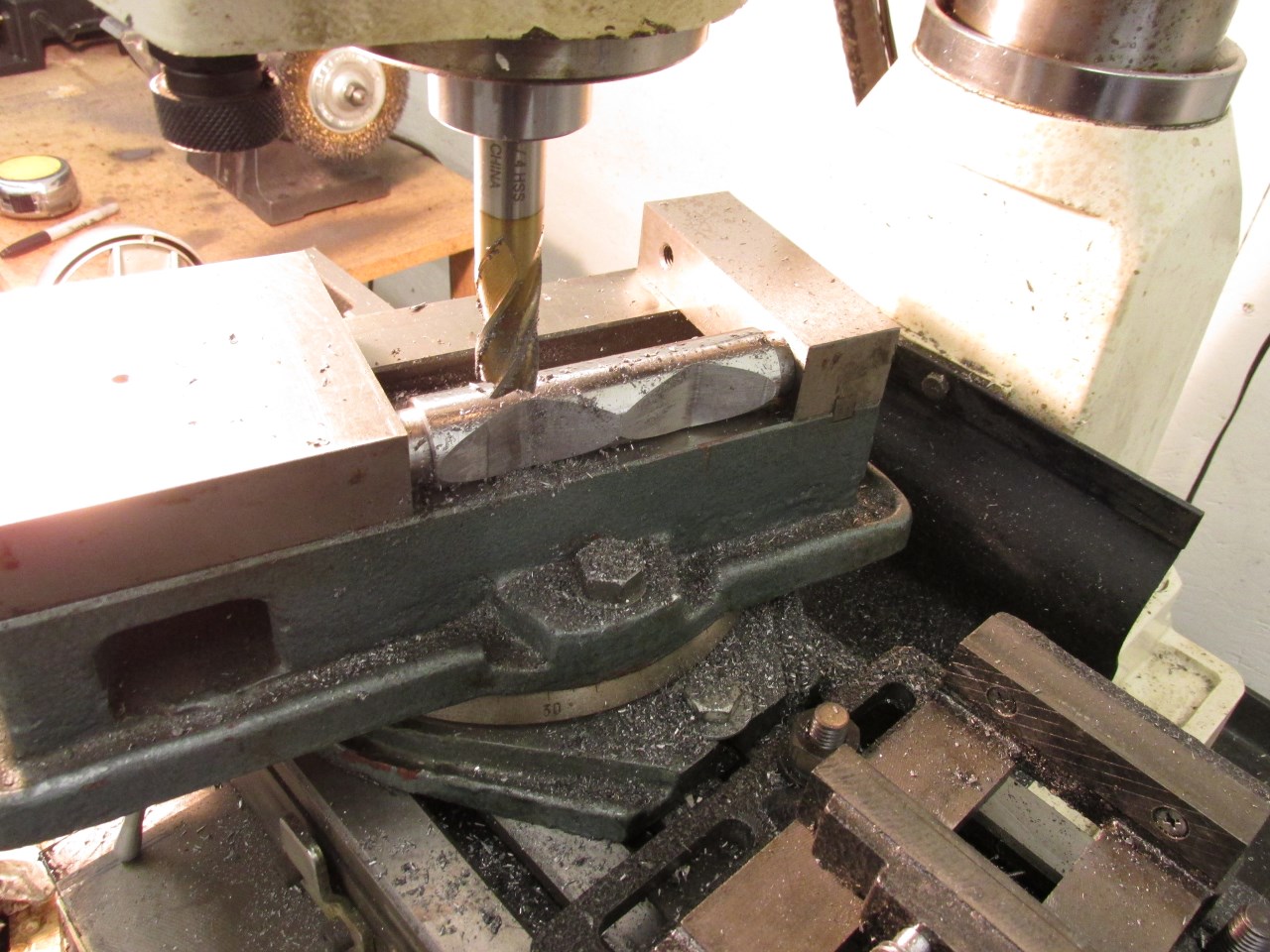 Maching front angled tube ends on mill